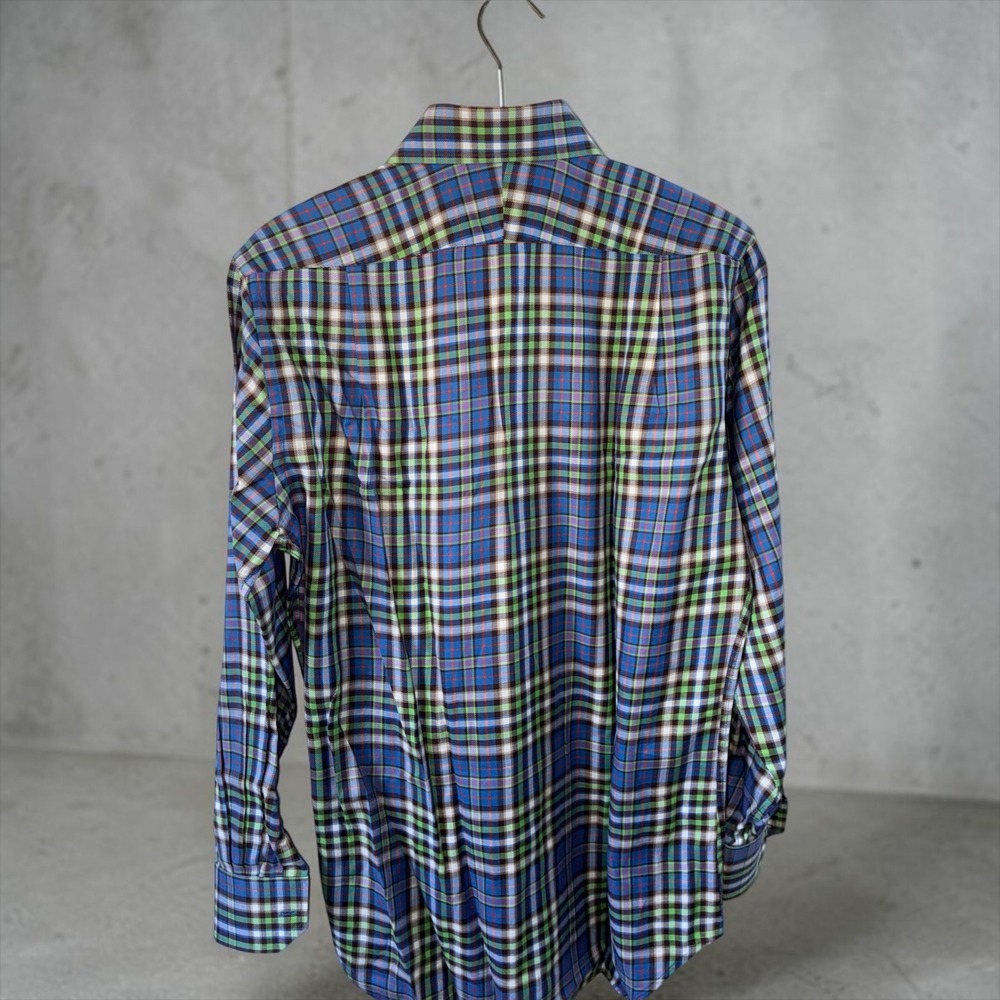 Peter Millar Mens Blue Green Plaid Cotton Button Down Shirt MF12D03 Medium - Picture 8 of 12